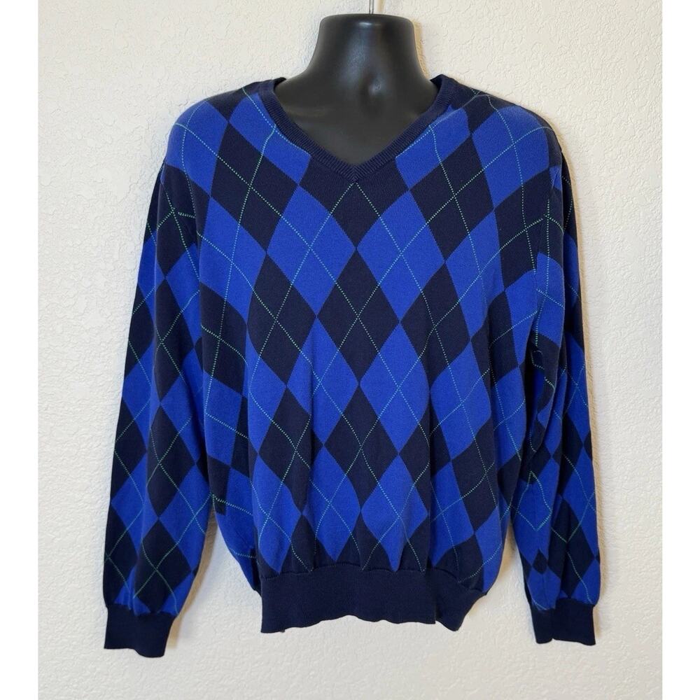 Polo Golf Ralph Lauren Vintage Argyle Cotton Sweater Ivy League Prep, L